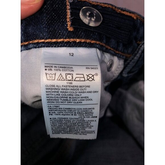 Old Navy High Rise Slouchy Straight Jeans Girls Size 12 Dark Wash Blue Distress - Picture 8 of 8